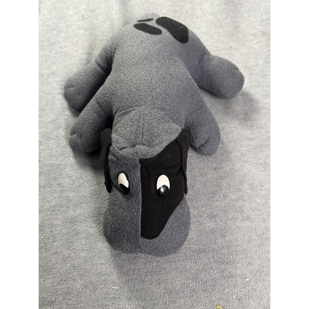 Handmade Grey Plush Dog Stuffed Animal Floppy Fleece Puppy Black Patches 20 Inch